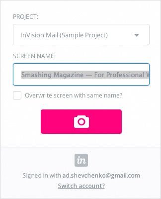 InVision LiveCapture extension