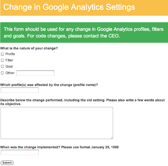 Google Analytics settings form