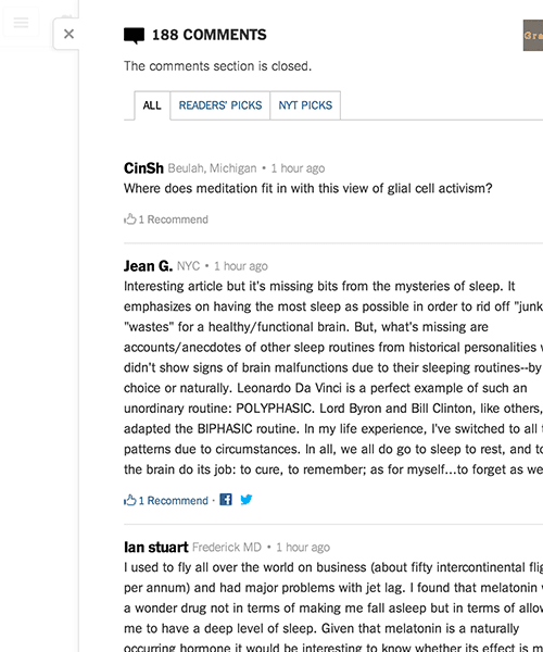 New York Times Comments Flyout