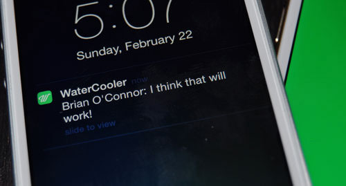 Screenshot of push notification in WaterCooler app