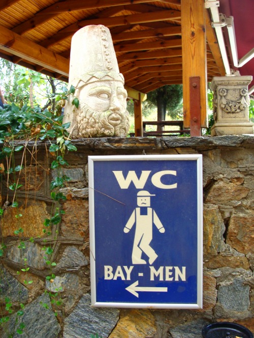 Wayfinding and Typographic Signs - mens-restroom-sign-at-the-house-of-virgin-mary