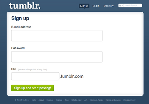 Tumblr.com sign-up form