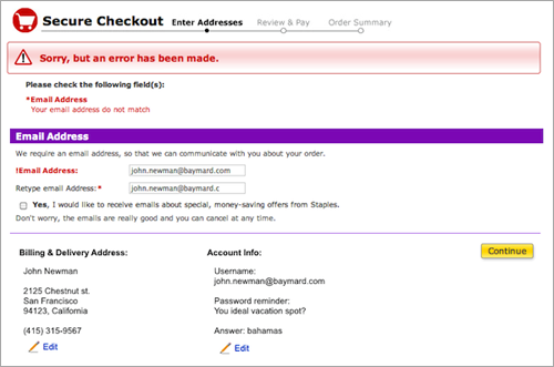 Mock-up of Error Fields Only approach