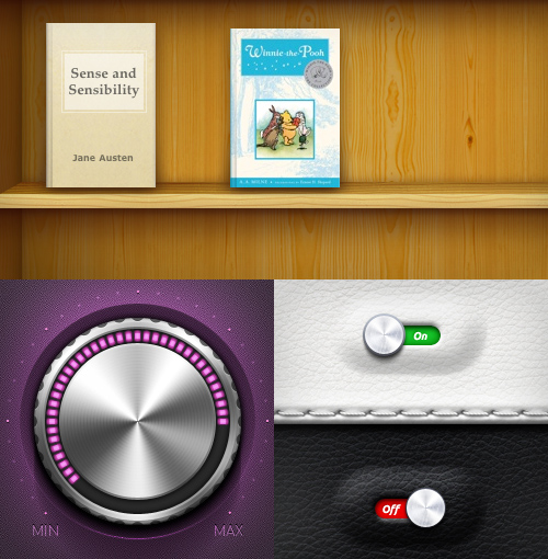 Collage of skeuomorphic interface elements