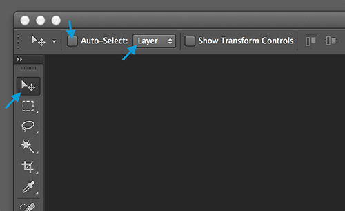 Configure the Move tool (V) to select layers.