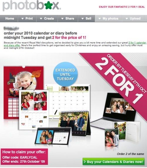 Photobox newsletter with discounts