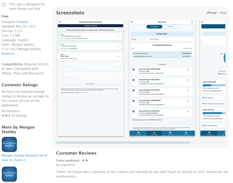 Screenshot of the app store listing for MS StockPlan.