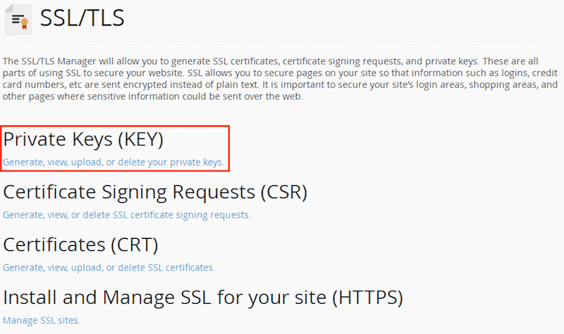 cPanel SSL/TLS Manager