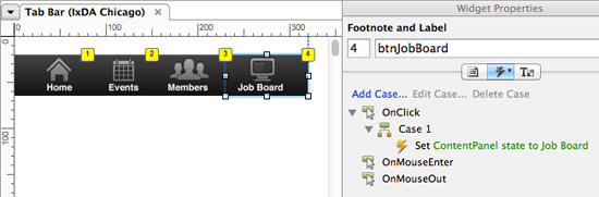 Setting up behaviors for the tab bar using OnClick events