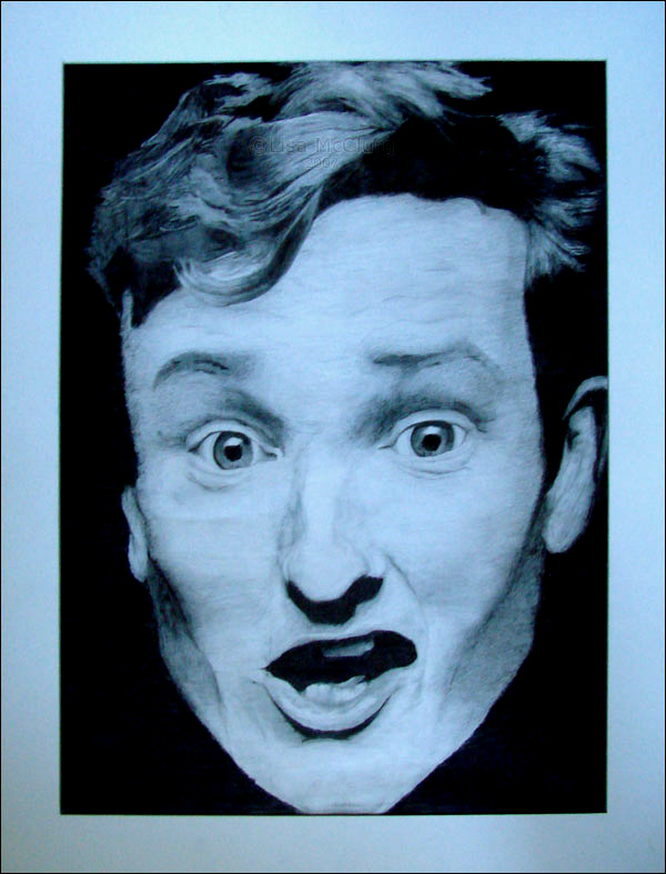 Conan surprised face in black and blue-grey colors