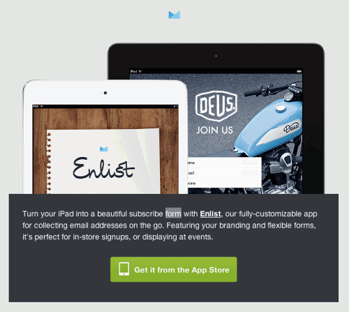 Enlist launch email on the iPad: