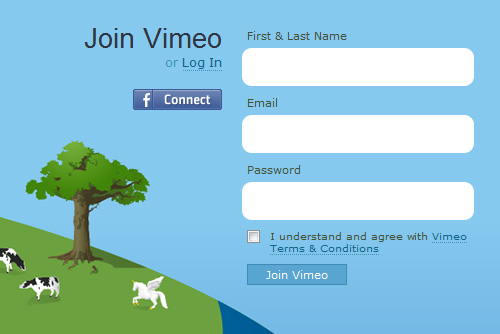 Vimeo.com sign-up form