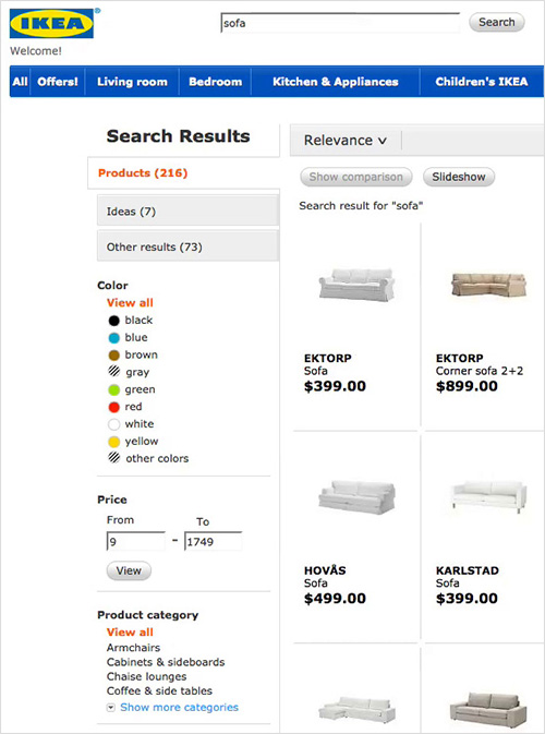 IKEA lacks faceted search