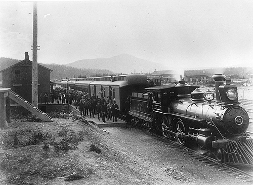 C. P. R. passenger train at Donald Station, BC, about 1887