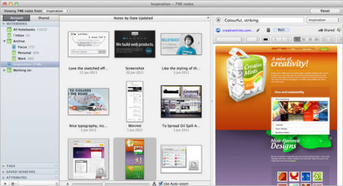 A screenshot of an inspiration gallery in Evernote