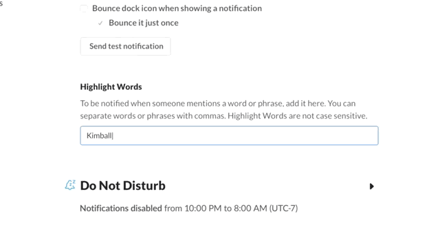 highlighting words for notifications in slack