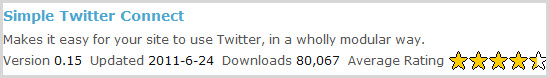 Simple Twitter Connect's short description on the WordPress dashboard plugin page