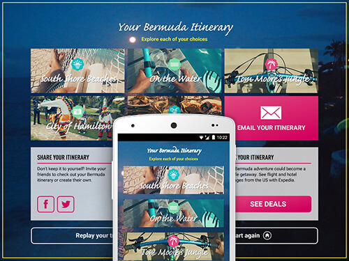 Screenshots showing the itinerary screen of the Bermuda experience