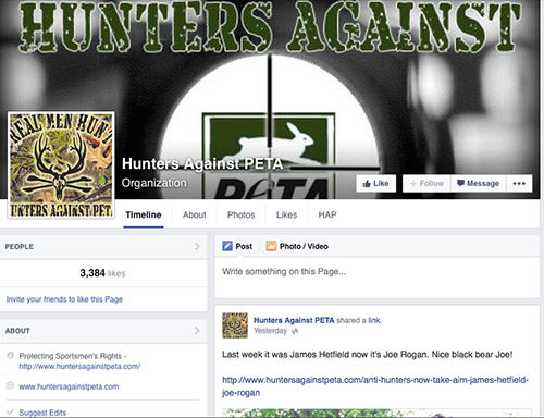 Members of Hunters Against PETA would consider members of PETA as belonging to an out-group