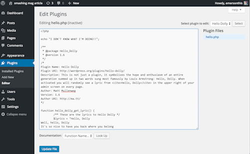 Wordpress plugins editor