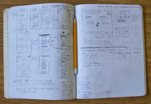 A couple of pages of the early sketch concepts for this tool.