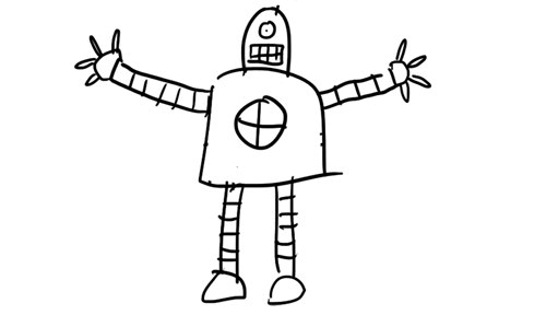 hand drawing of a robot with arms wide open
