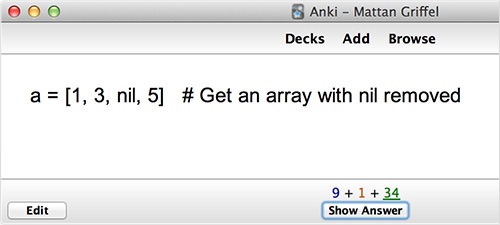 Front side of Anki flashcard on coding