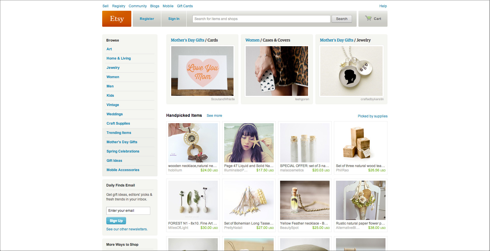 Etsy's Home Page