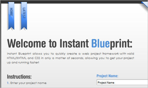 Instant Blueprint - Create a web project framework in seconds.