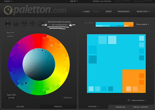 Screenshot of complementary color in Paletton