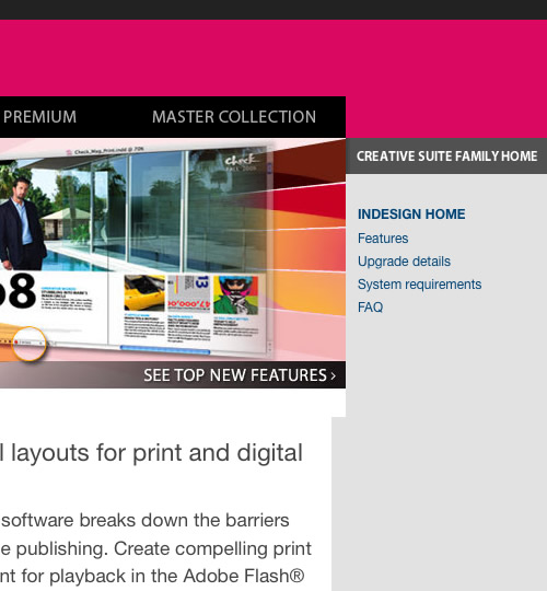 Adobe InDesign CS4 Website Screenshots