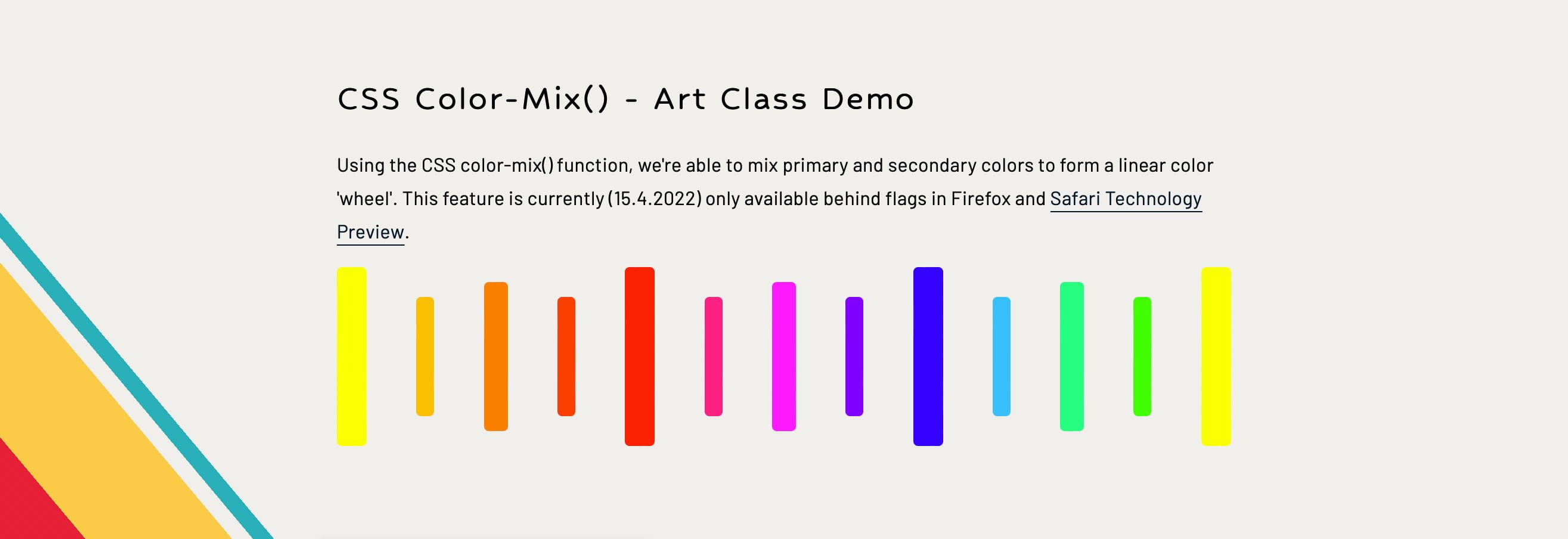 display of colors to show the mixing of primary and secondary colors.