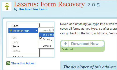 Lazarus: Form Recovery :: Add-ons for Firefox