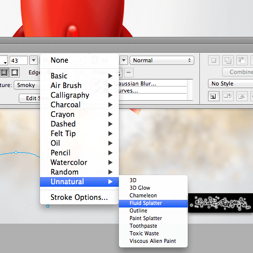 Selecting the Fluid Splatter stroke category.