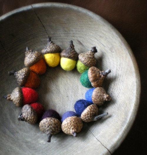 Felted Rainbow Acorns