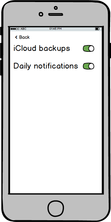 Wireframe of settings screen