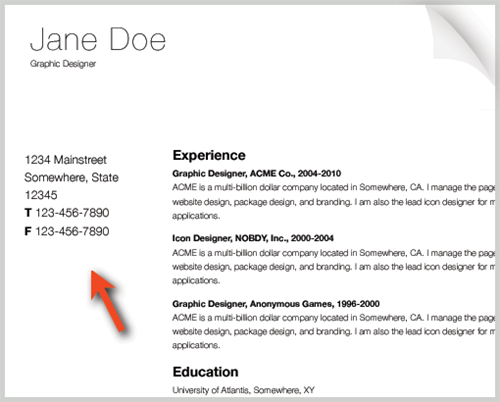 screenshot of a resume of a graphic designer