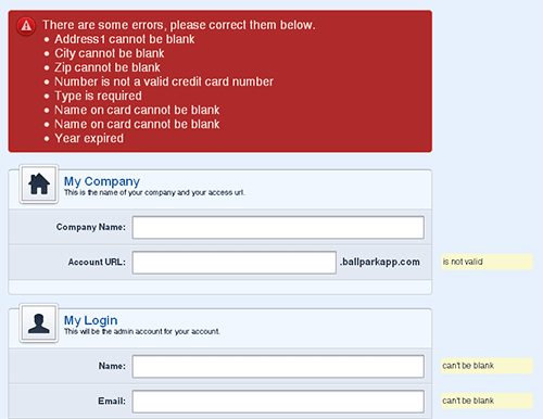 Ballpark sign-up form