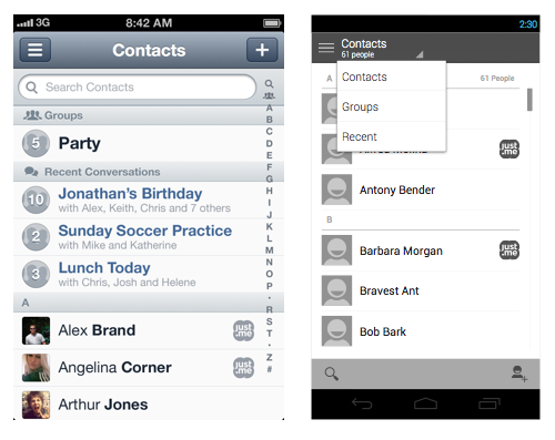 When bringing an iPhone design (left) to Android (right), use elements that are native to the platform.
