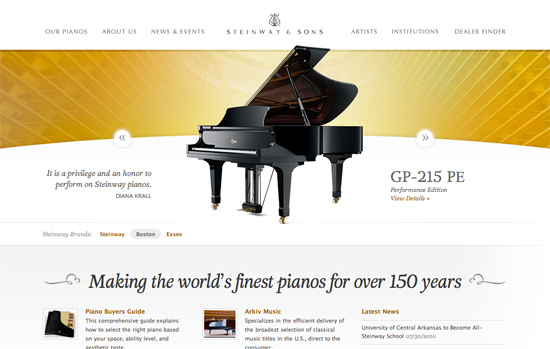 Screenshot, Steinway.com.