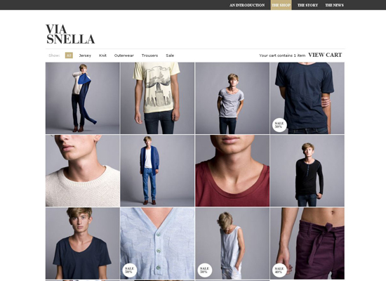 via-snella website, Swedish male fashion brand