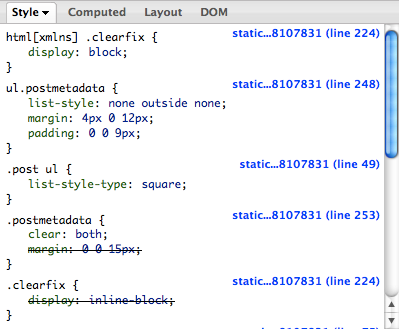 Firebug showing properties being overridden due to higher specificity