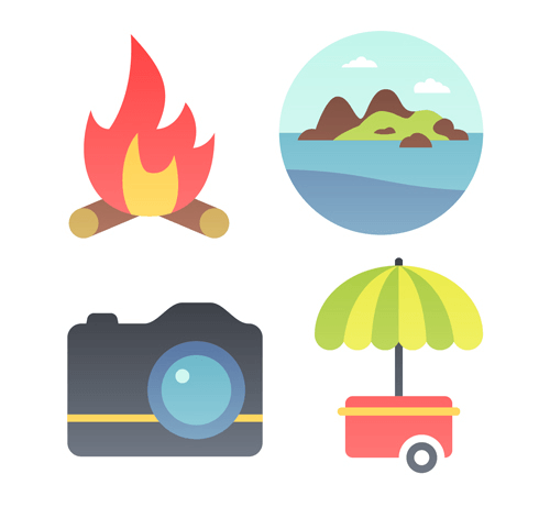 A close-up of four of the summer icons included in the set.