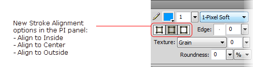 The Property Inspector Panel in Fireworks CS5 - Stroke Alignment options