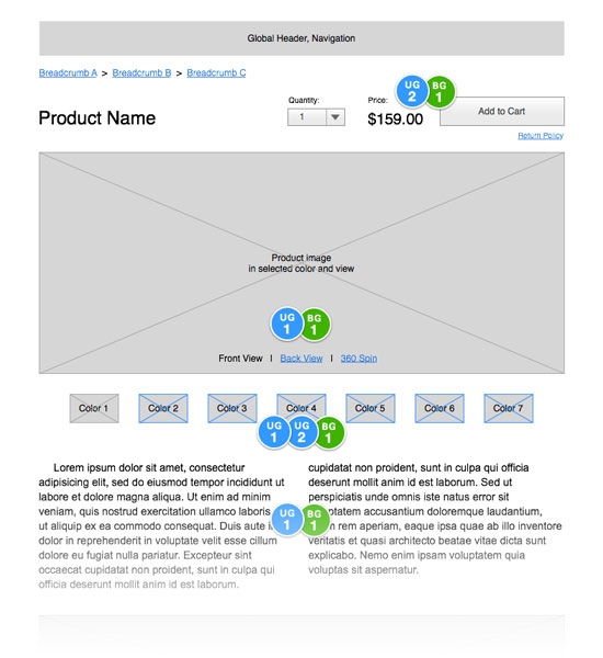 Product detail page wireframe.