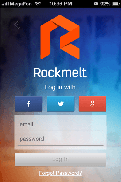 The Rockmelt app offers one-click sign-on via Facebook, Twitter or Google.