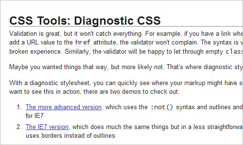 CSS Tools: Diagnostic CSS