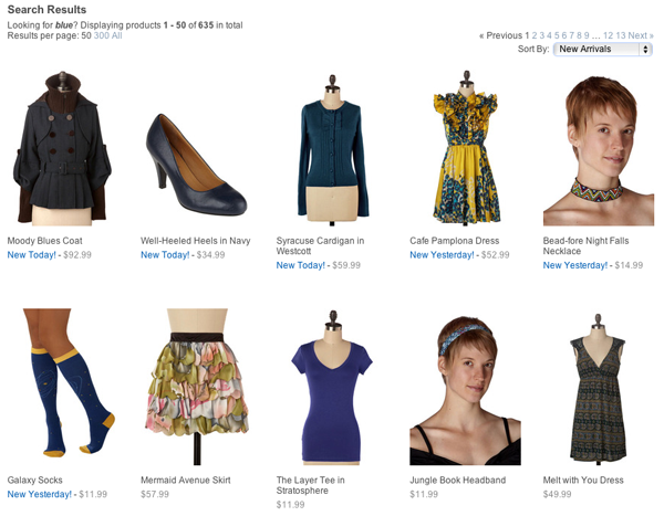 When you search ModCloth.com for 'blue,' it returns all things that are blue