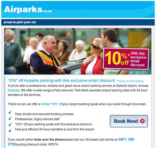 Airparks.co.uk newsletter with promotion code