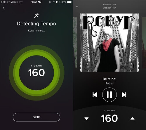 Screenshot of Spotify's tempo detection